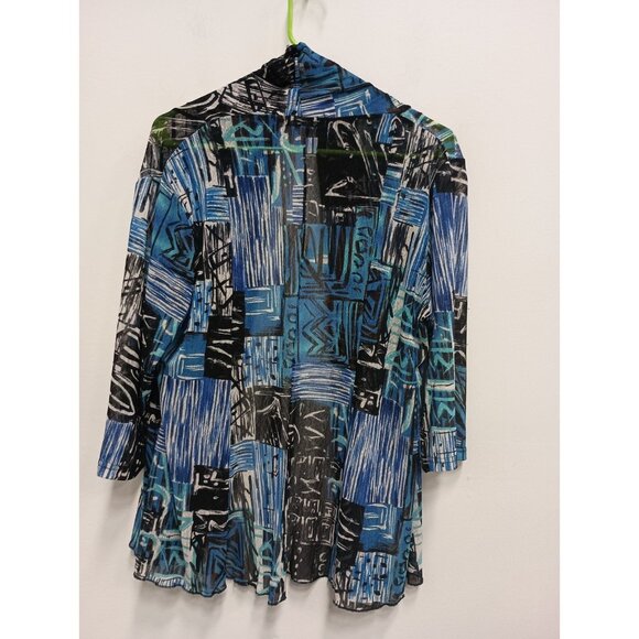 Creation Womens Wearable Art Cardigan XL Blue Black Abstract Mesh Open Eclectic - Picture 8 of 8